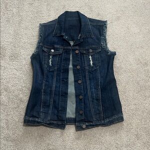Dark Wash Distressed Sleeveless Denim Vest